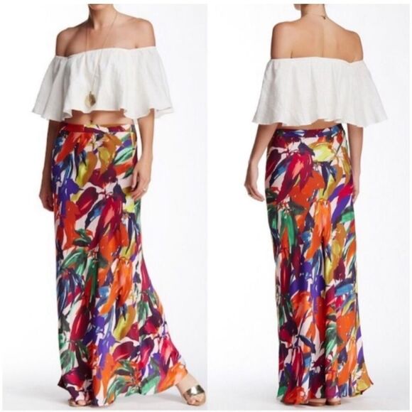 NWT $228 Trina Turk long Colorful “Piper” Silky Viscose Maxi Skirt Sz 2 - Picture 1 of 13